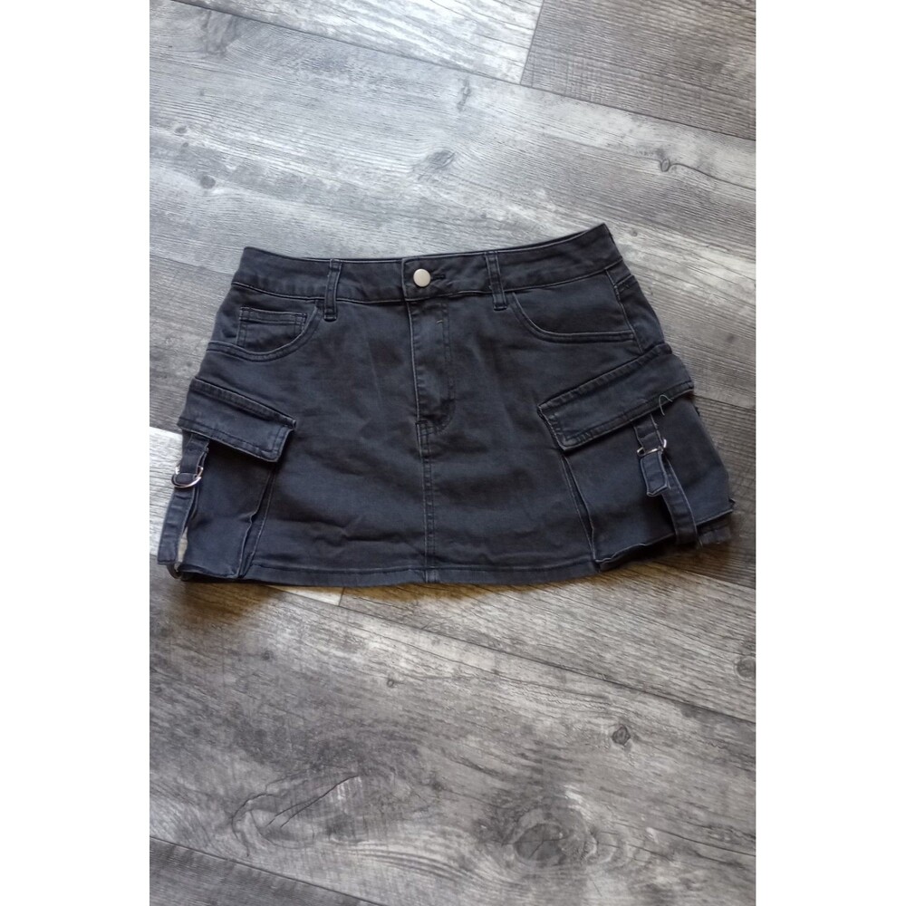 Etosell Women's M Y2K Style Black Denim Cargo Mini  Skirt, NWT
